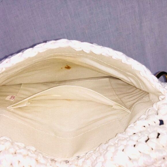Vintage 70s Pocketbook Ivory Macrame Purse Crochet Shoulder Bag Boho - Picture 7 of 7
